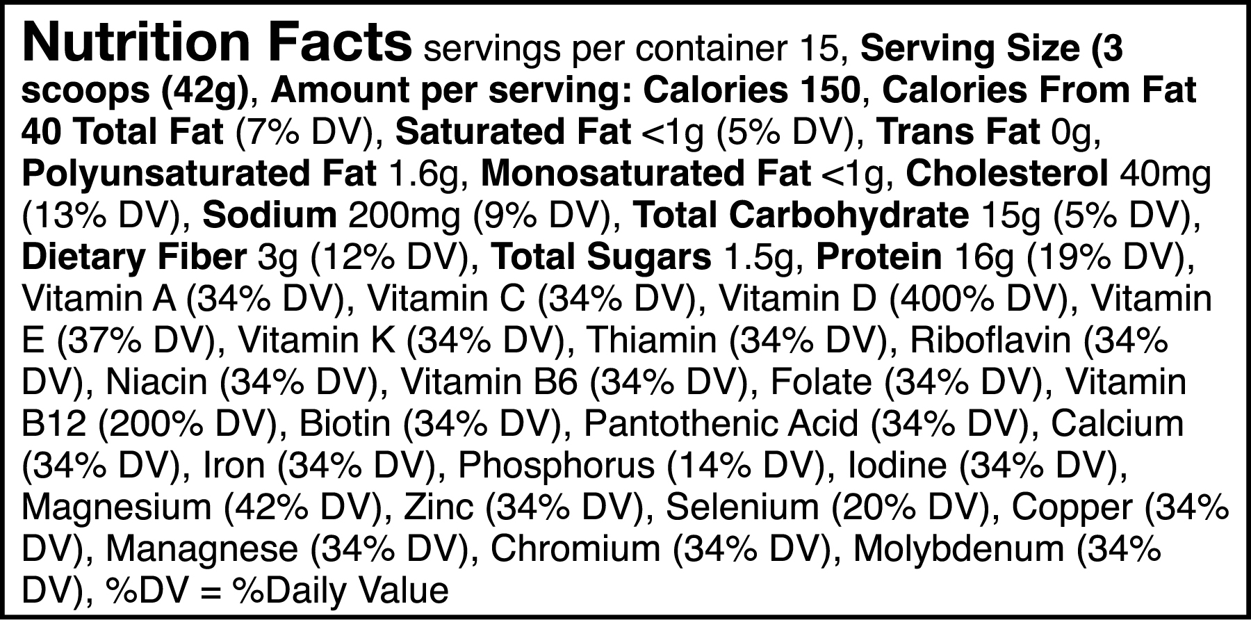 Vida Fuel - Cookies 'N Cream nutrition facts